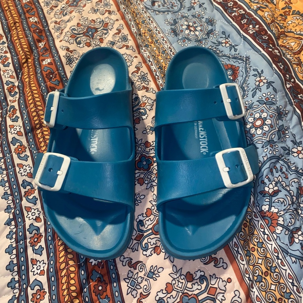 Birkenstock Teal Sandals with White Buckles
